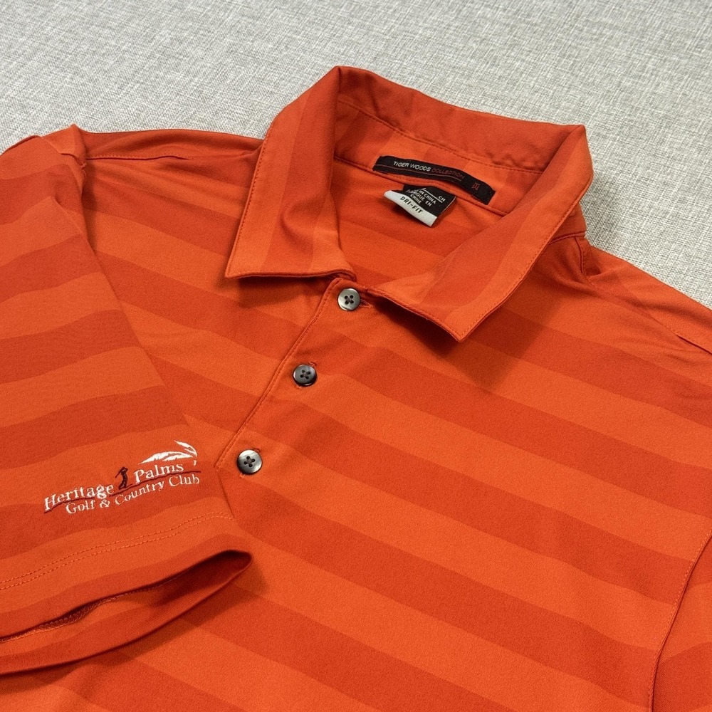 Tiger Woods‎ Collection Polo Shirt Mens S Orange Striped Short Sleeve DRI-FIT